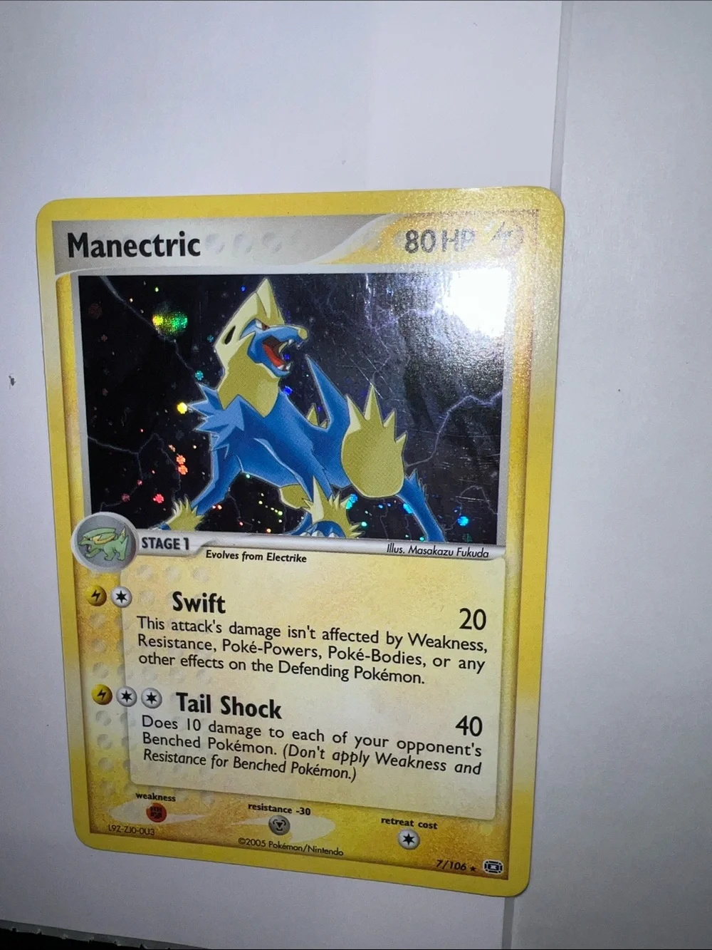 Pokemon Manectric Trading Card - Yellow Frame Holographic Artwork